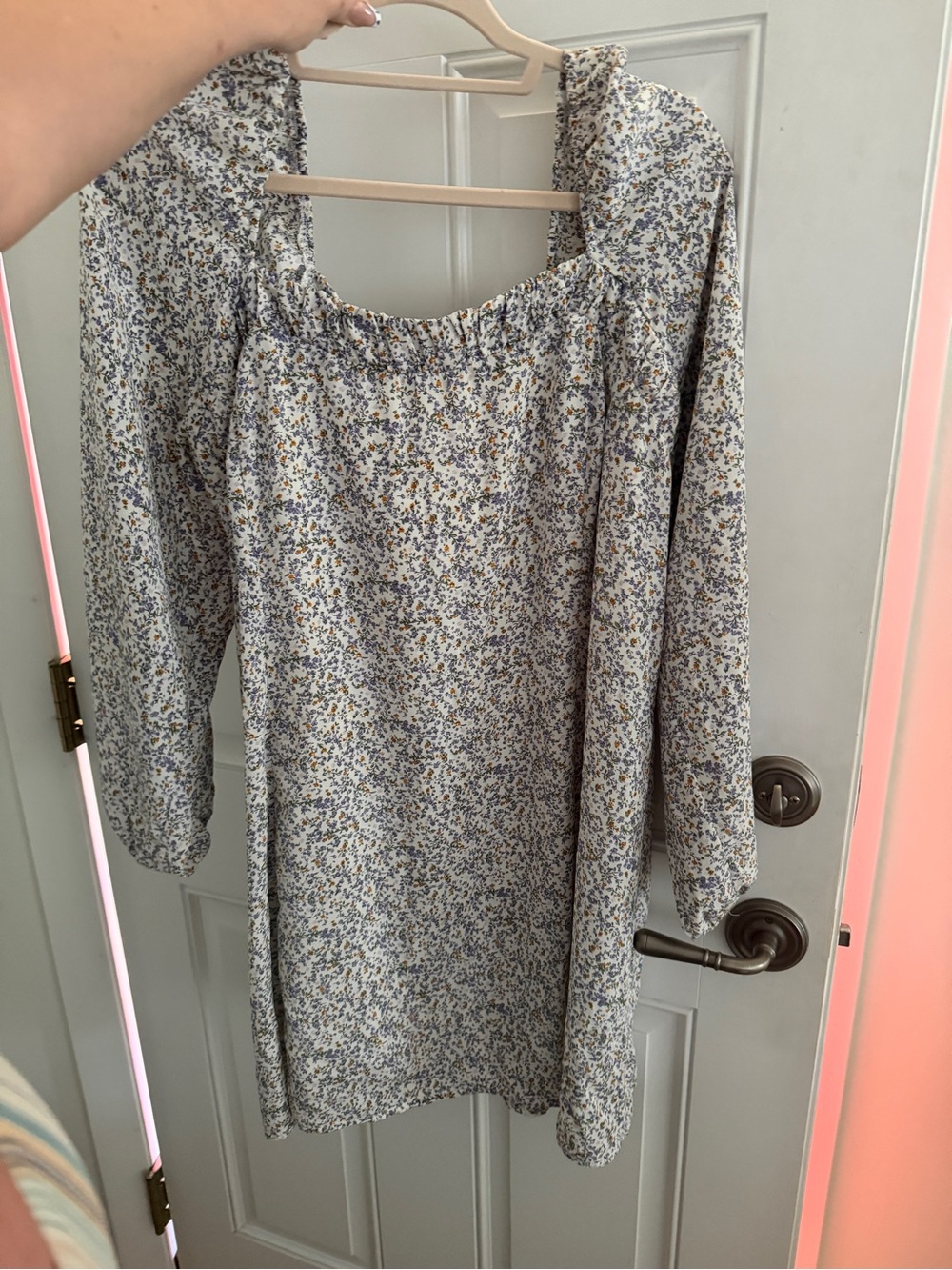 Square-Neck Long Sleeve Floral Dress